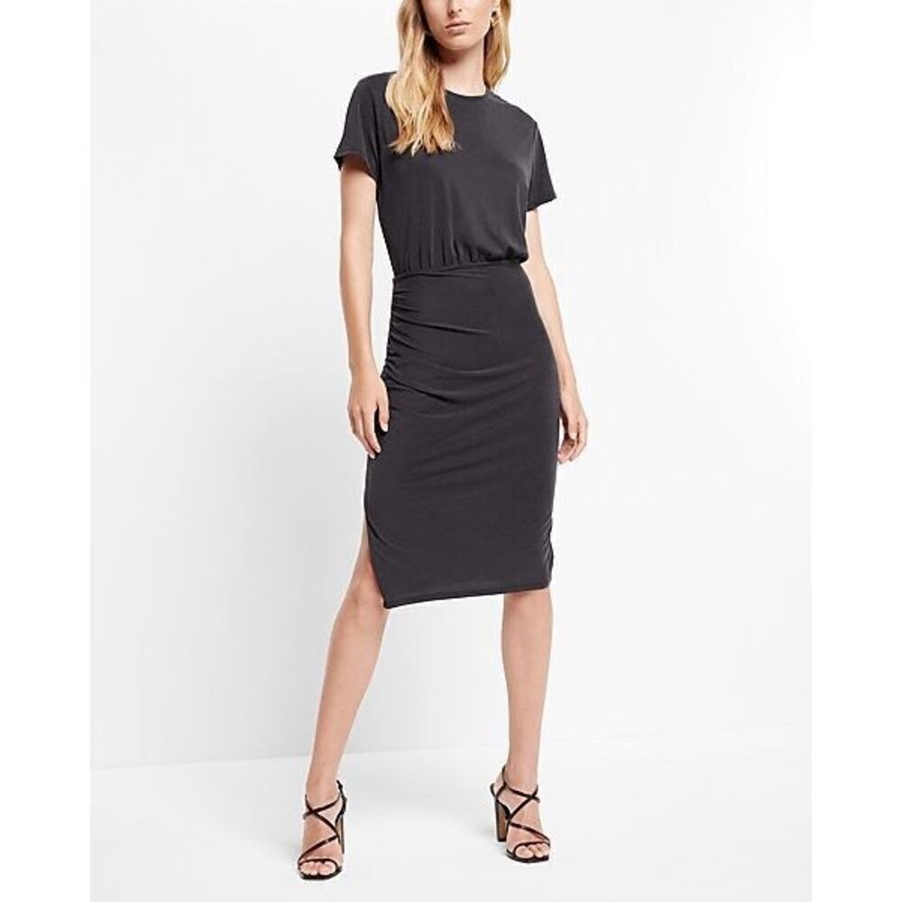 ✨Express Silky Sueded Jersey Ruched T-Shirt Midi Sz Medium Dress✨
